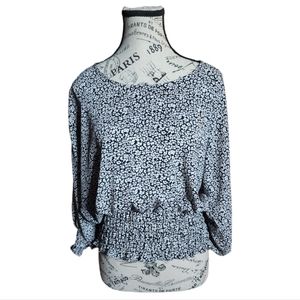 Vince Camuto Animal Print Blouse Black White Size Oversized X-Small